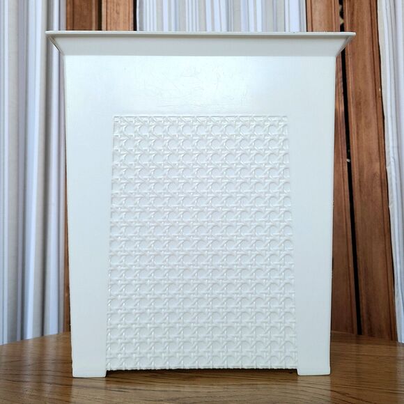 1960s Wastebasket Plastic Trash Can Bin White Retro Mid Century USA Vtg Kitchen - Picture 3 of 12